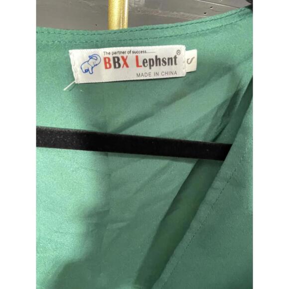 BBX Lephsnt Women’s Long Puff Sleeve V Neck Pleated Ruffle Green Dress S - Picture 3 of 4